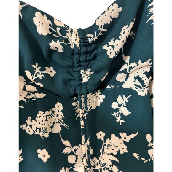 Abercrombie & Fitch Floral Long Sleeve Ruched Crop Top Teal Green Women’s Small - Picture 4 of 6